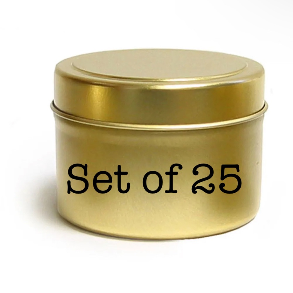 Set of 25, 4 oz Gold Metal Tins with Covers